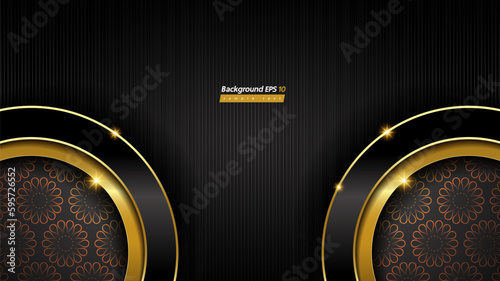 black gold award background and flower pattern, luxury design abstract royal banner template, backdrop mockup for website, stage, card