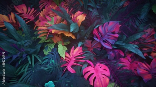 colorful tropical background, digital art illustration, Generative AI