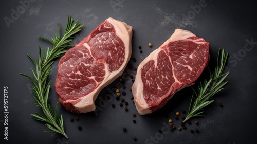 Wagyu steak and rosemary generated with Generative AI technology 