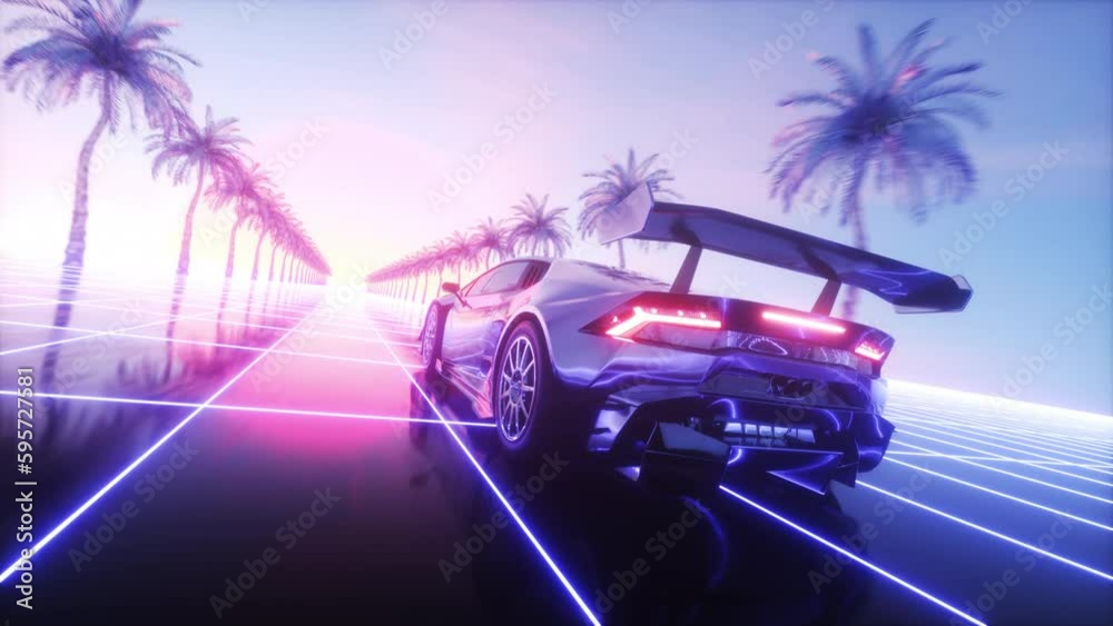 Futuristic Car and Palms Synthwave Background