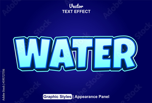 water text effect with blue color graphic style and editable.
