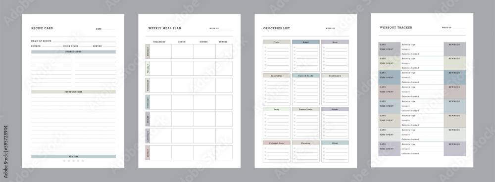 4 set of Meal Planner and groceries list and recipe card planner. 4 set of Meal Planner and groceries list and recipe card planner.