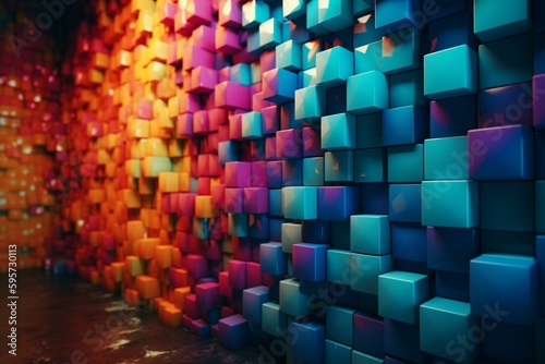 Bright wall with abstract architectural cubes background. Generative AI