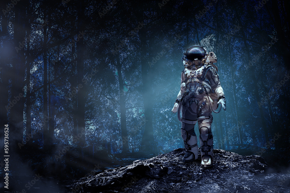 Astronaut walking on an unexplored planet Astronaut walking on an unexplored planet