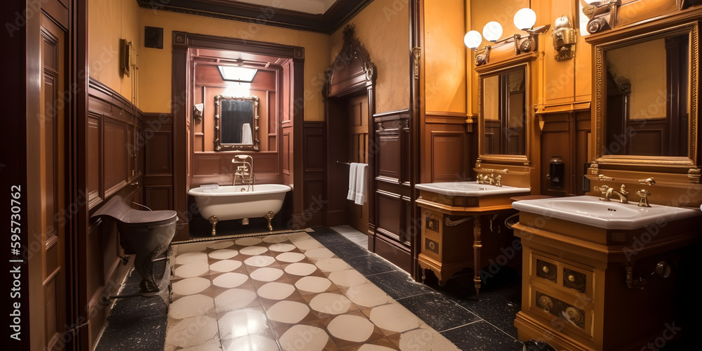Vintage Elegance: Refined Classic Bathroom Interior in Prestigious Hotel - obrazy, fototapety, plakaty 