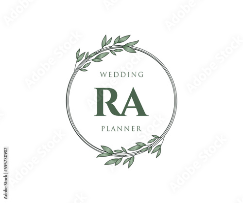 RA Initials letter Wedding monogram logos collection, hand drawn modern minimalistic and floral templates for Invitation cards, Save the Date, elegant identity for restaurant, boutique, cafe in vector