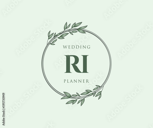 RI Initials letter Wedding monogram logos collection, hand drawn modern minimalistic and floral templates for Invitation cards, Save the Date, elegant identity for restaurant, boutique, cafe in vector