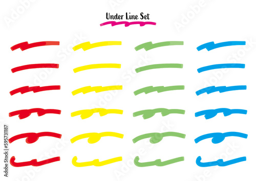 手描きマーカーのカラフルなアンダーラインセット