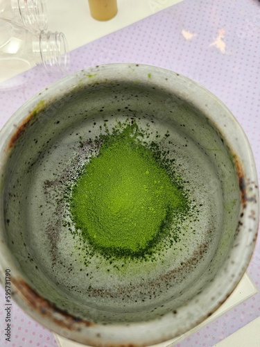 green tea powder in a glass