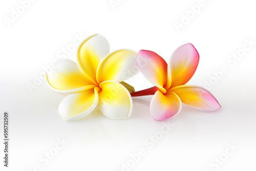 Tropical beautiful flowers  frangipani plumeria flower isolated on white background. Created with Generative AI Technology