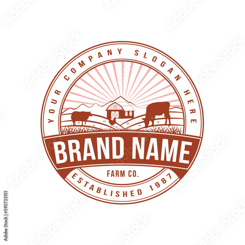 Cattle farm, Livestock, cow farm vector illustration classic retro vintage logo design
