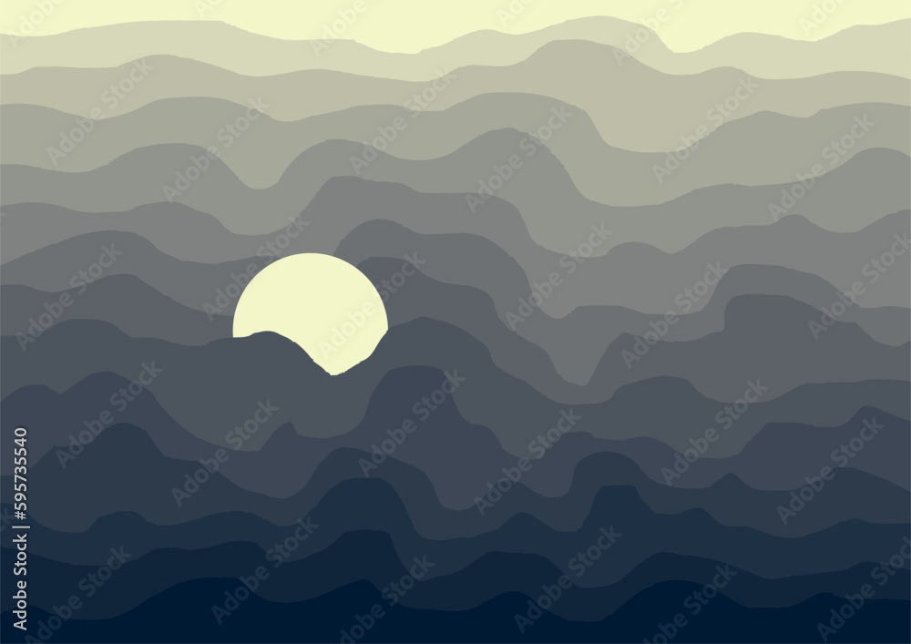 abstract wave gradient background with moon