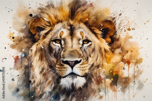 Watercolor painting of a lion. Generative AI