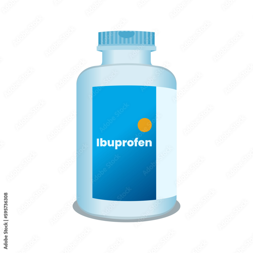 Ibuprofen tablets medicine bottle in trendy realistic 3d vector illustration. Ibuprofen over-the-counter medicine illnesses virus sore throat relief Non Steroidal. Editable graphic resources for you. Ibuprofen tablets medicine bottle in trendy realistic 3d vector illustration. Ibuprofen over-the-counter medicine illnesses virus sore throat relief Non Steroidal. Editable graphic resources for you.