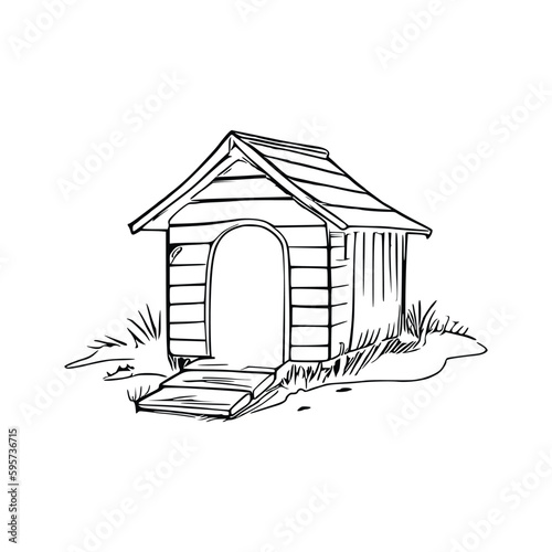 Pet house coloring book, Pet house coloring page, black and white drawing for coloring pages vector illustration.