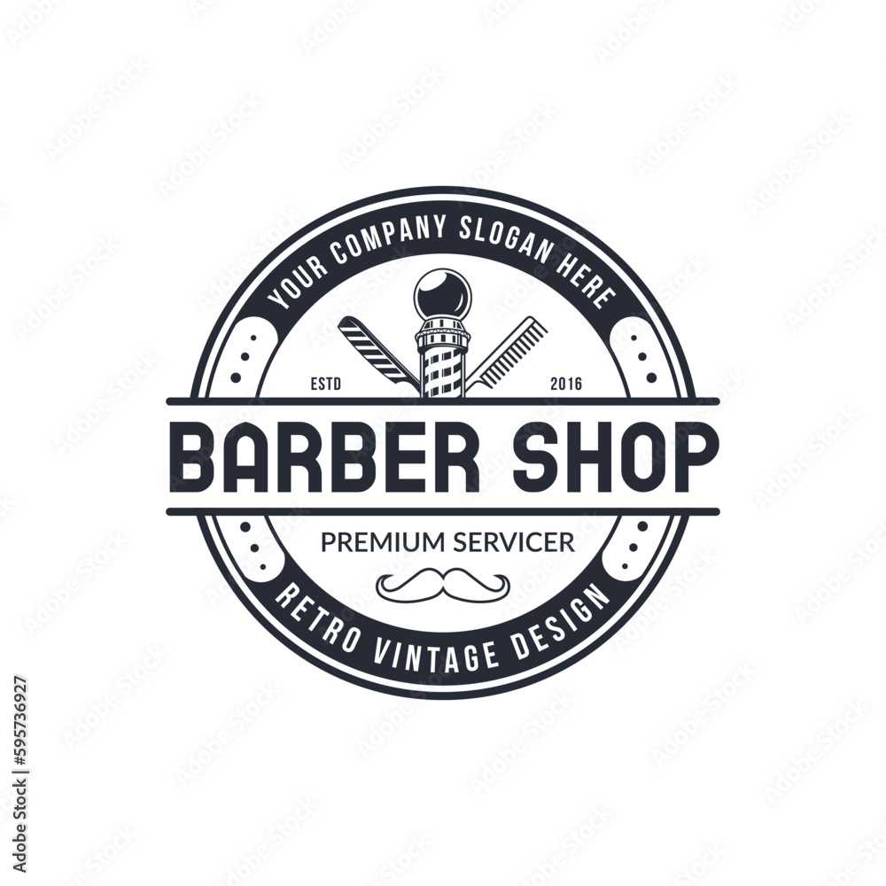 Barber shop logo design with retro vintage style logo