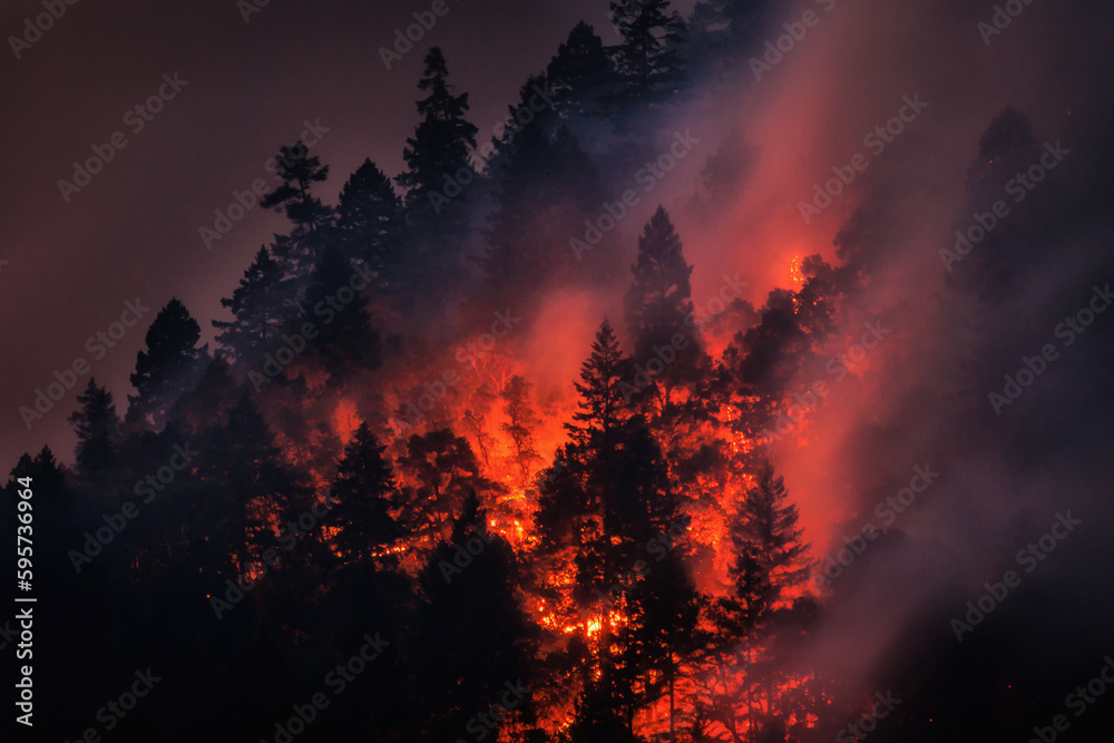 Forest fire on a mountain.