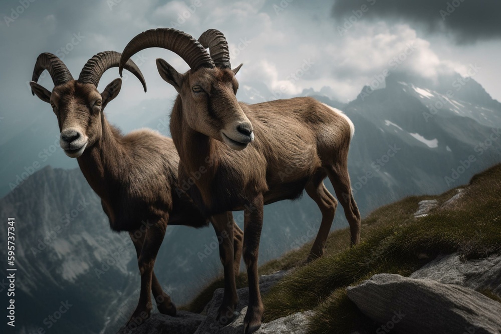 Pair of Alpine ibex. Generative AI