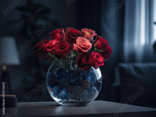 Beautiful Roses in Vase, Generative AI