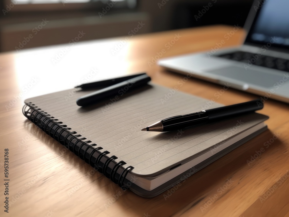 A sleek, closed laptop rests on a desk, accompanied by a classic notepad and a sleek pen. A sleek, closed laptop rests on a desk, accompanied by a classic notepad and a sleek pen.