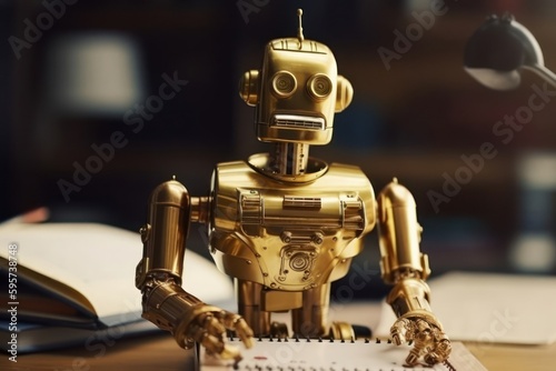 Golden Robot Student Getting Educated Generative AI
