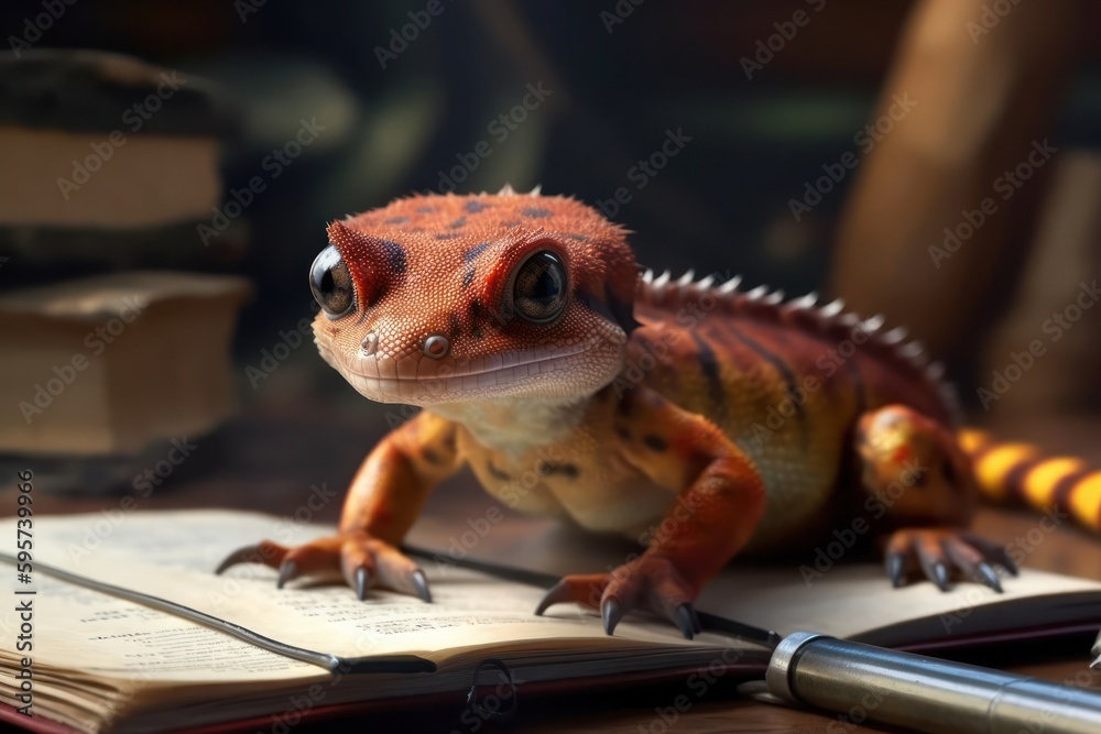 Fototapeta premium Salamander Undergrad Getting An Education Generative AI