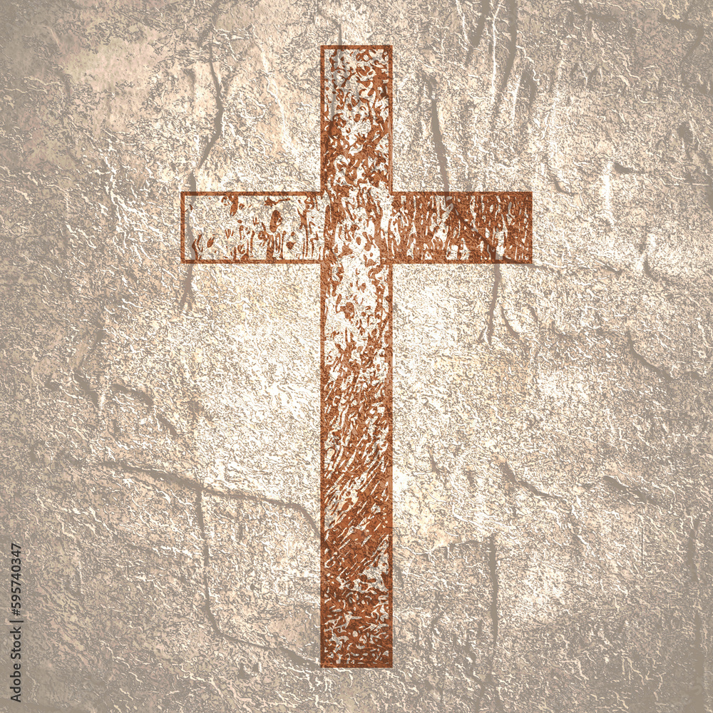 Christian cross with grunge texture. Religion concept illustration