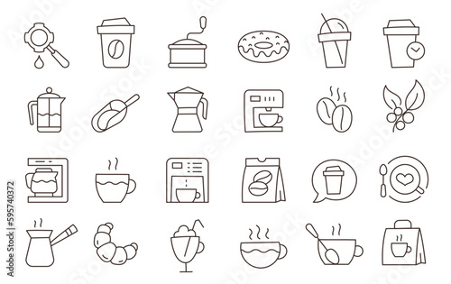 Coffee icon set. Editable outline stroke. Vector line.