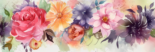 Color bouquet of flowers with watercolor painting style  Generative AI