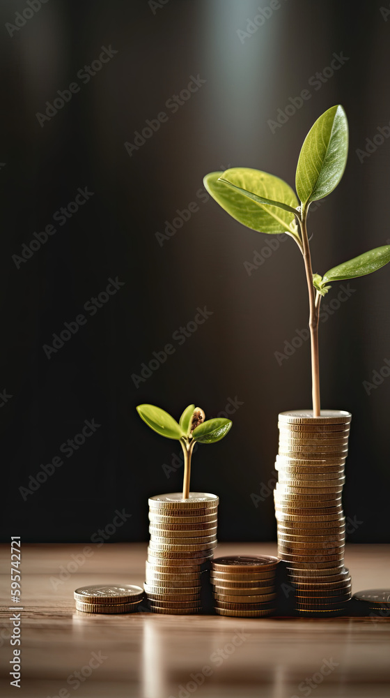 Plant growing from coins stack. Financial accounting concepts and save money. Plant growing from coins stack. Financial accounting concepts and save money.