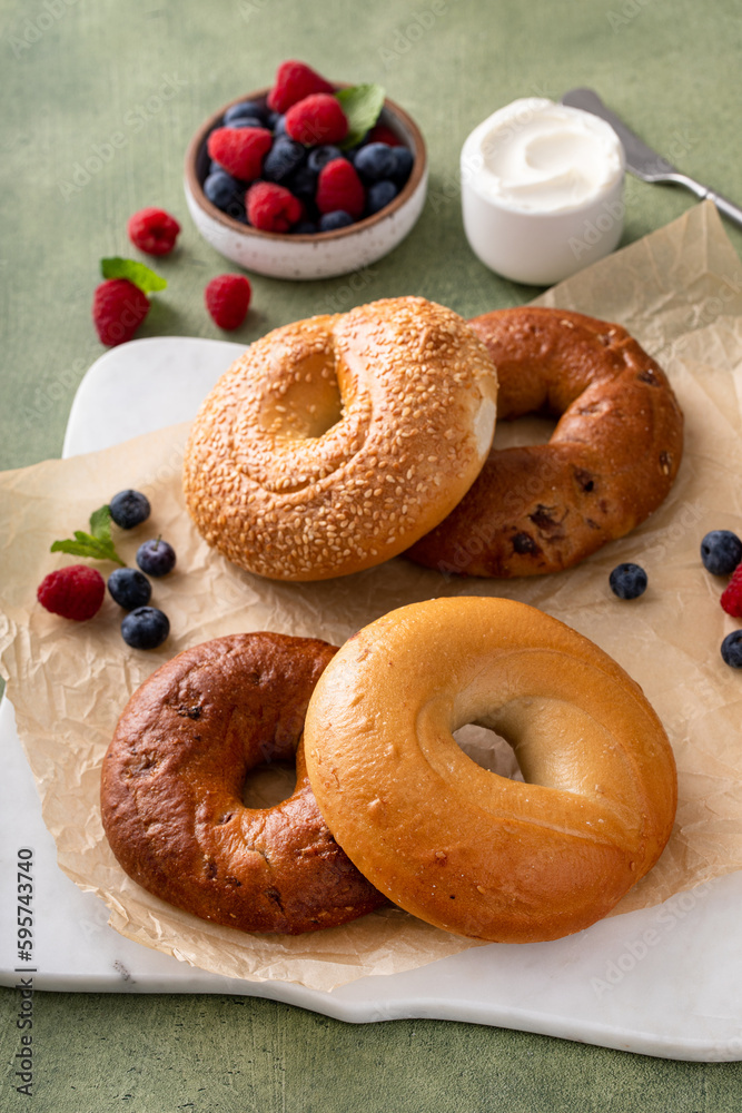 Homemade freshly baked bagels ready to eat