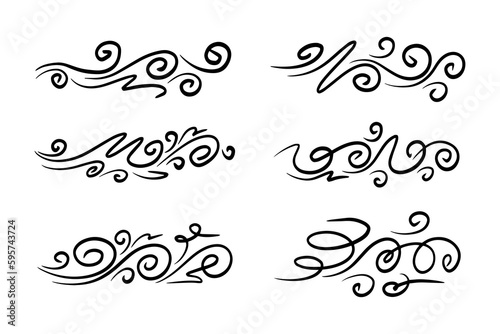 hand drawn wind doodle set, vector illustration.