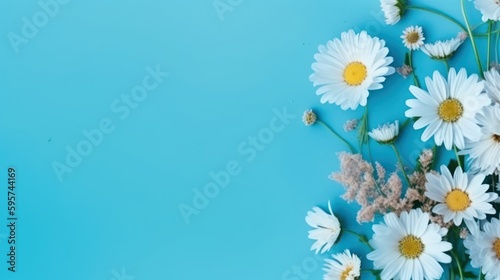 daisies on blue background, generative ai