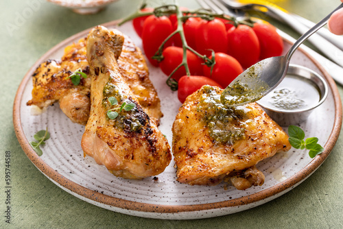 Roasted lemon and herb chicken drumsticks and thighs