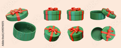 Green round gift boxes element set