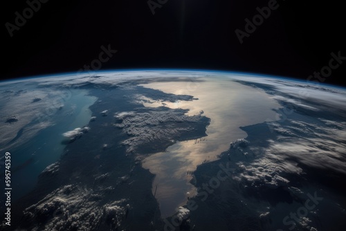 Earth from space, view from space station. Generative AI.