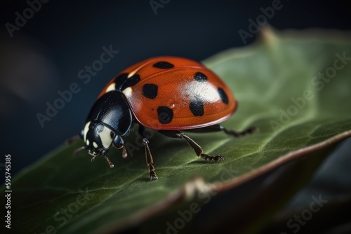 Ladybird close up on a leaf. Generative AI.