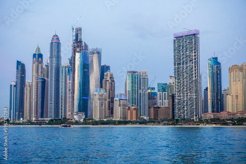 Dubai Marina in Dubai, UAE. View of the skyscrapers and the canal