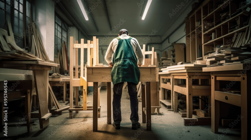 Carpenter working in the carpentry workshop, generative ai