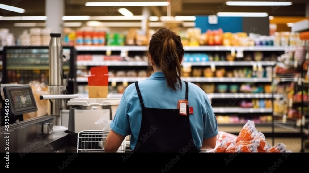 Cashier working at a supermarket, generative ai