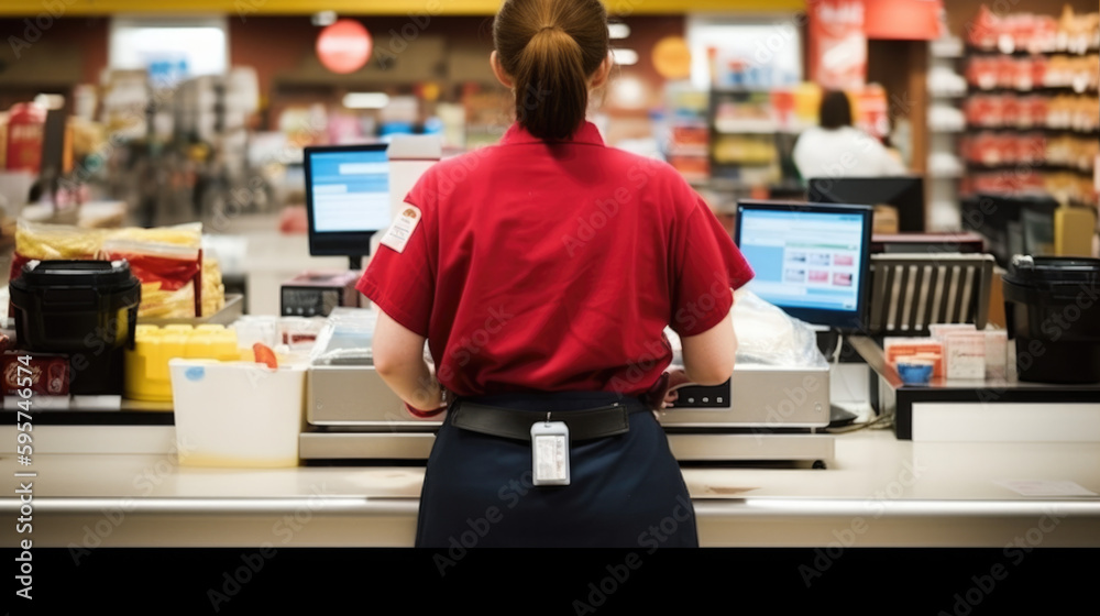 Cashier working at a supermarket, generative ai