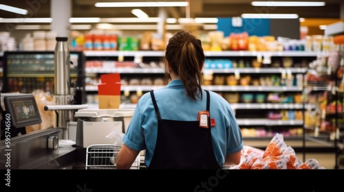 Cashier working at a supermarket, generative ai
