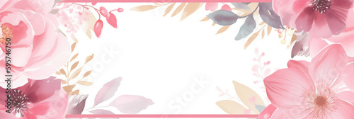 Delightful Mother's Day Frame with Watercolor Flowers, Pink and White Rectangle Design, Generative AI