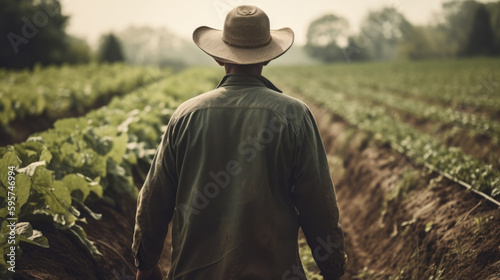 Farmer in the middle of a crop field, generative ai © ThisDesign