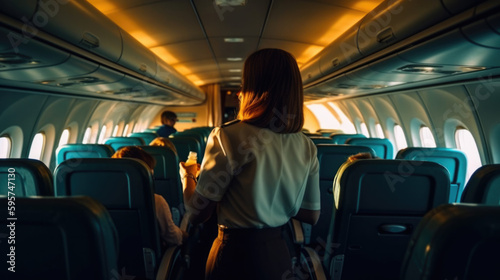 flight attendant serving passengers, generative ai