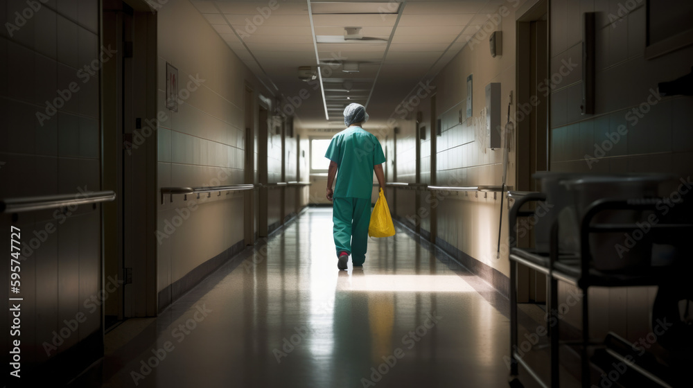 Janitor cleaning a hallway, generative ai Janitor cleaning a hallway, generative ai