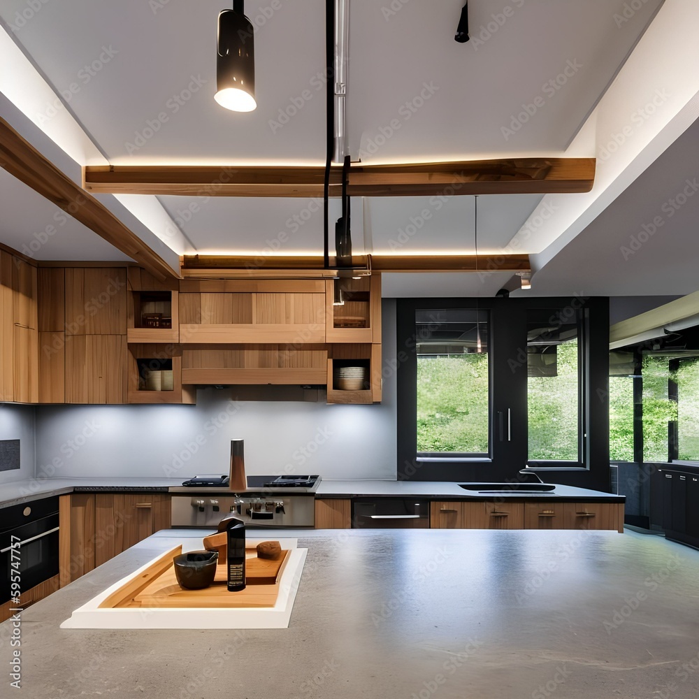 Picture of 11 A modern, industrial-inspired kitchen with concrete countertops ...