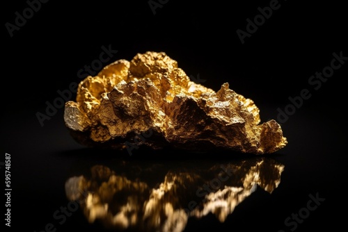 A golden nugget resting on a black background. Generative AI