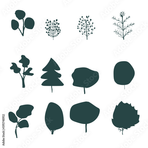 flat silhouettes of trees on a white background 