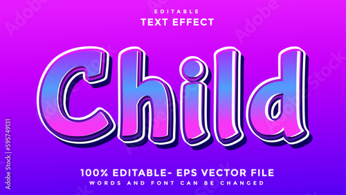 3d Minimal Gradient Word Child Editable Text Effect Design Template, Effect Saved In Graphic Style